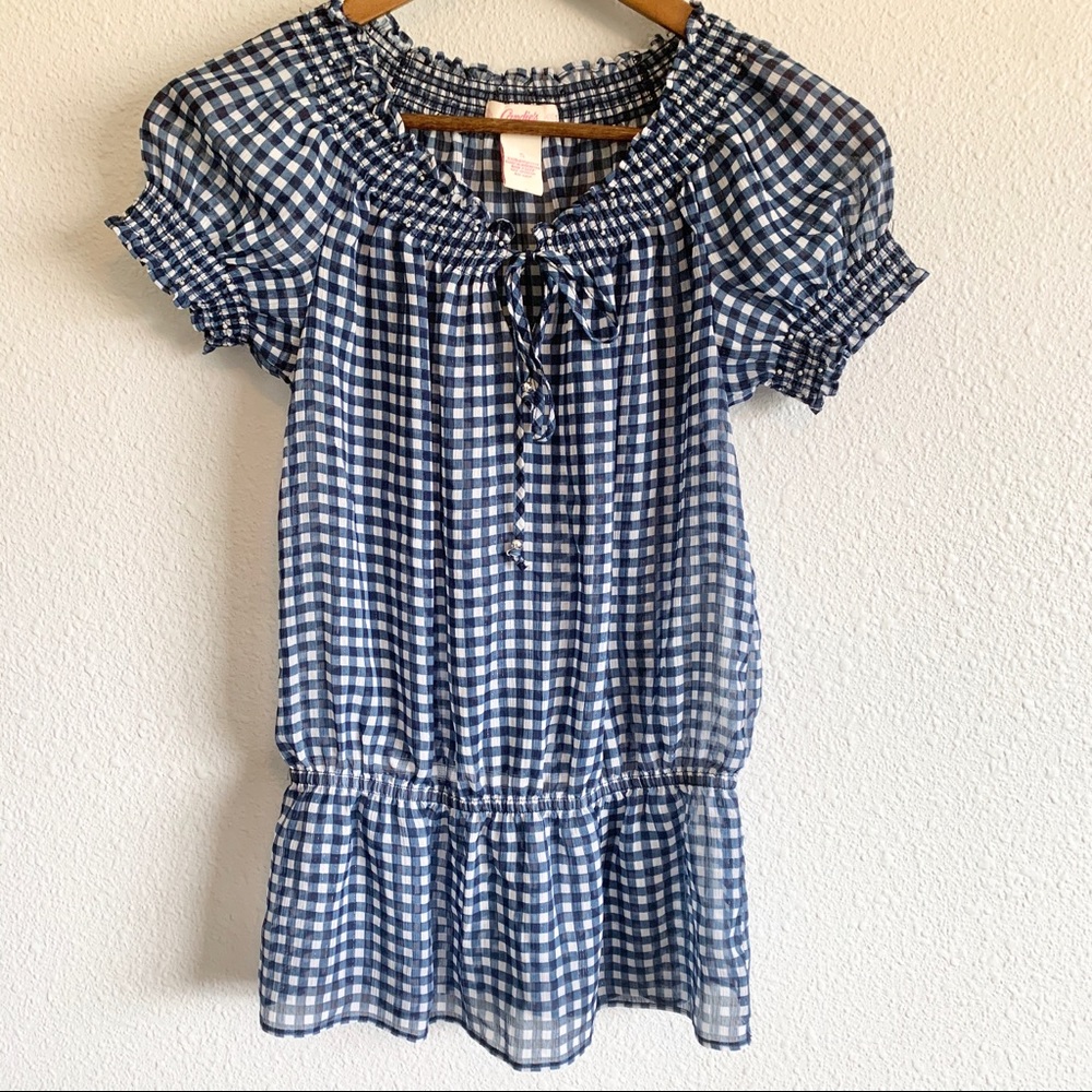 Candies Embellished Top Blue and White Small